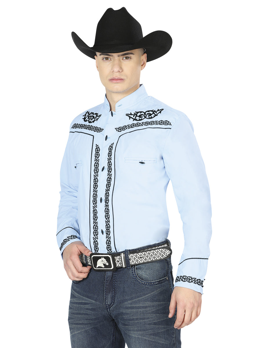 El Señor de los Cielos Charro Embroidery Shirt Blue/Black 40785