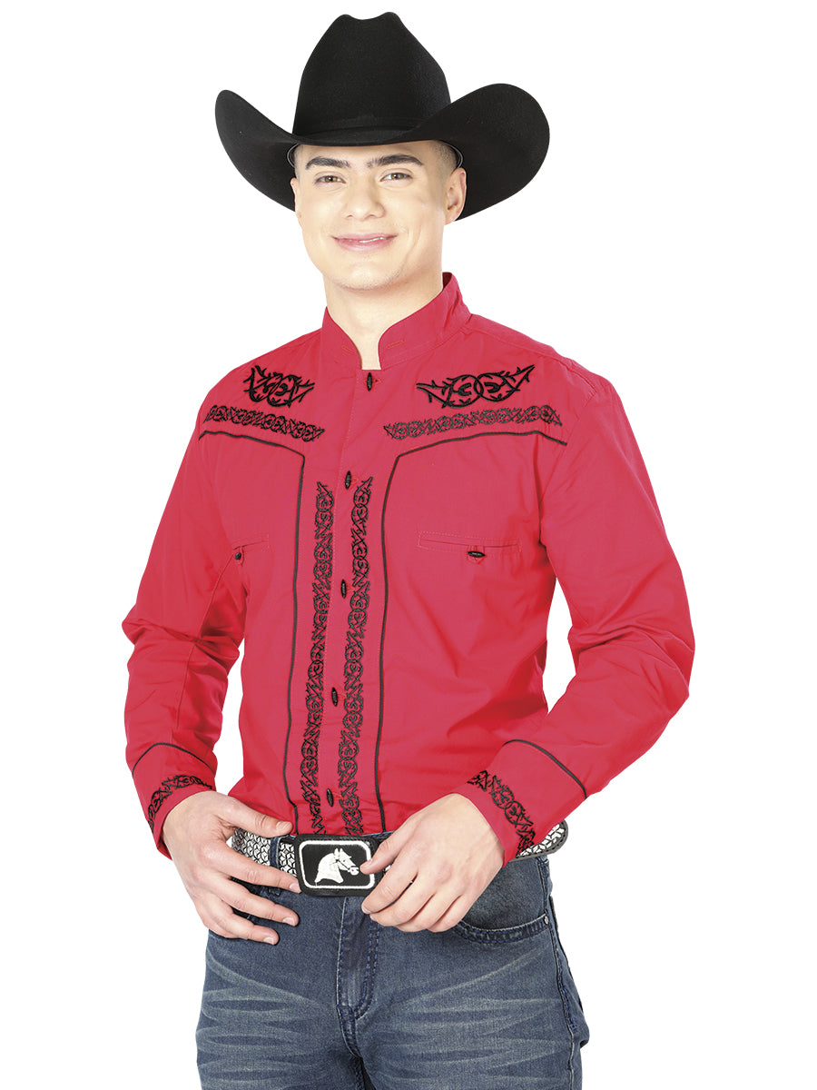 El Señor de los Cielos Charro Embroidery Shirt Red/Black 40786