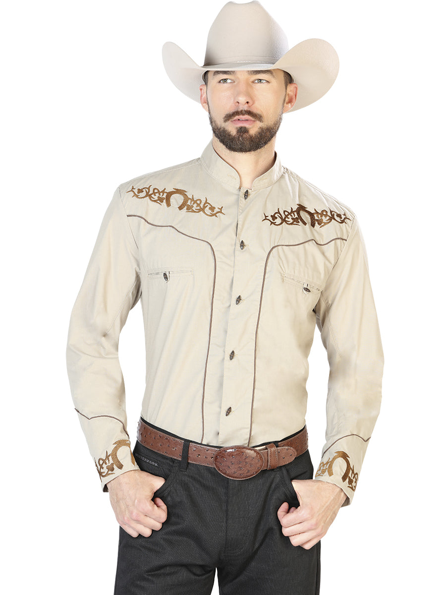 El Señor de los Cielos Charro Embroidery Shirt Khaki/Brown 40789