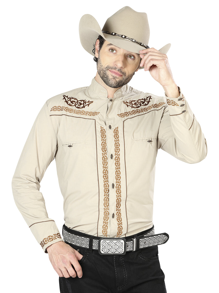 El Señor de los Cielos Charro Embroidery Shirt Khaki/Brown 42877