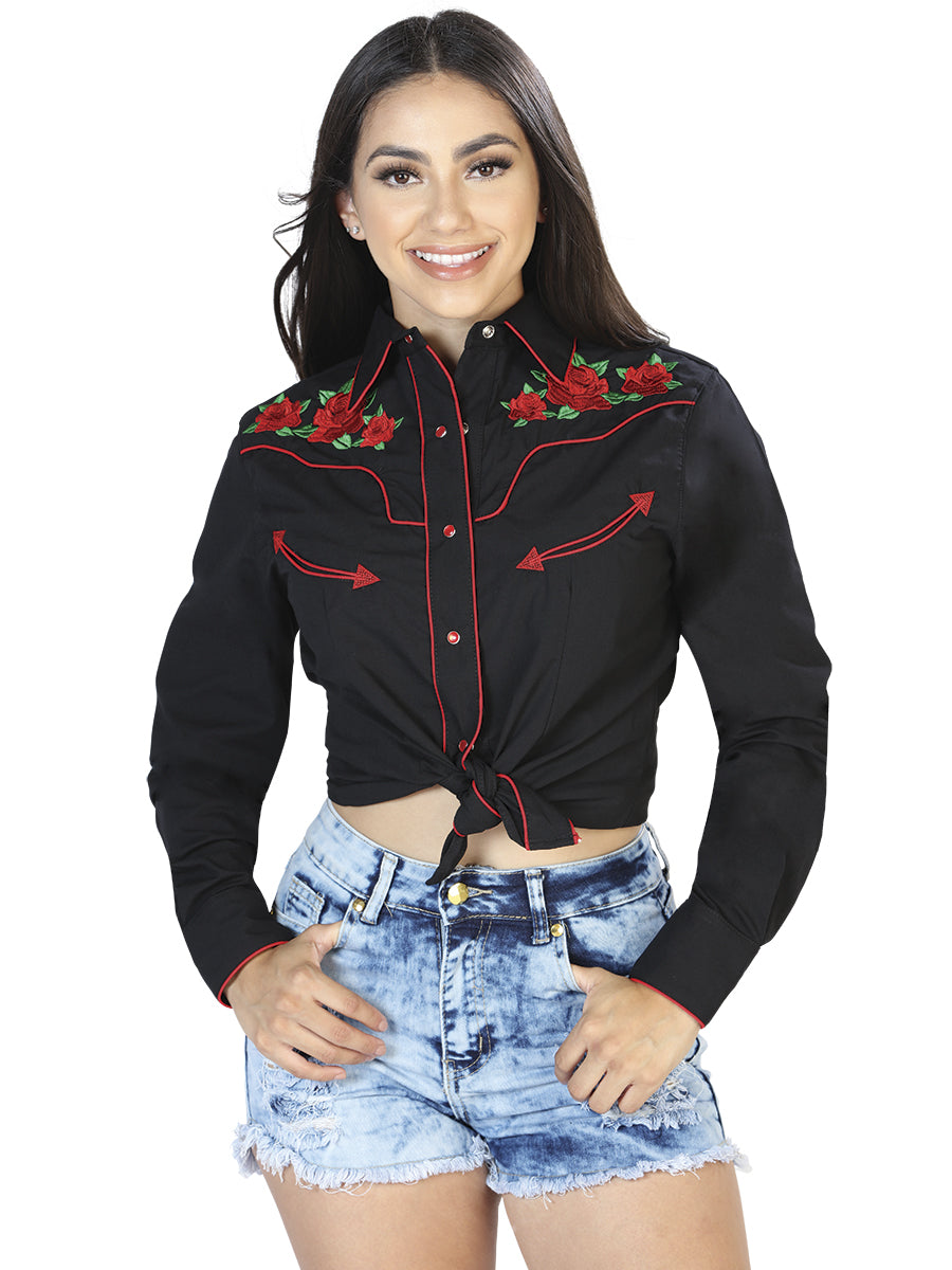 Womens - Black -   Embroidered Shirt 42961