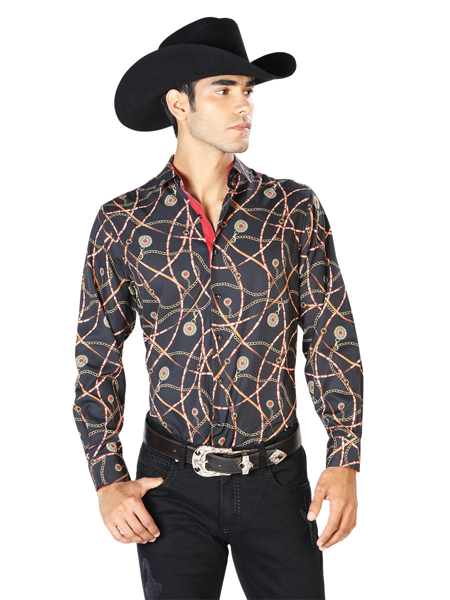 Casual Shirt L/ Sleeve El Señor de los Cielos WH-055 97% Polyester 3% Spandex BLACK/GOLD