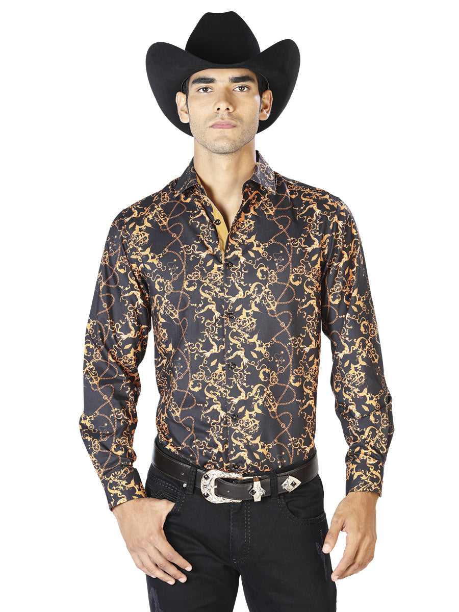 Casual Shirt L/ Sleeve El Señor de los Cielos WH-029 97% Polyester 3% Spandex BLACK/GOLD