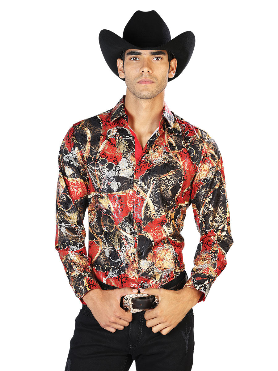 Casual Shirt L/ Sleeve El Señor de los Cielos WH-102 97% Polyester 3% Spandex BLACK/RED