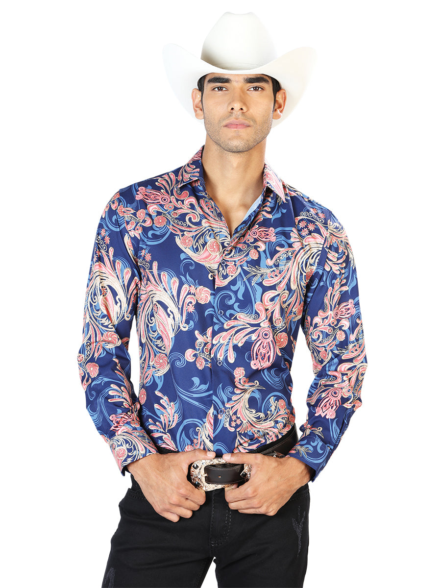 Casual Shirt L/ Sleeve El Señor de los Cielos WH-138 97% Polyester 3% Spandex Blue
