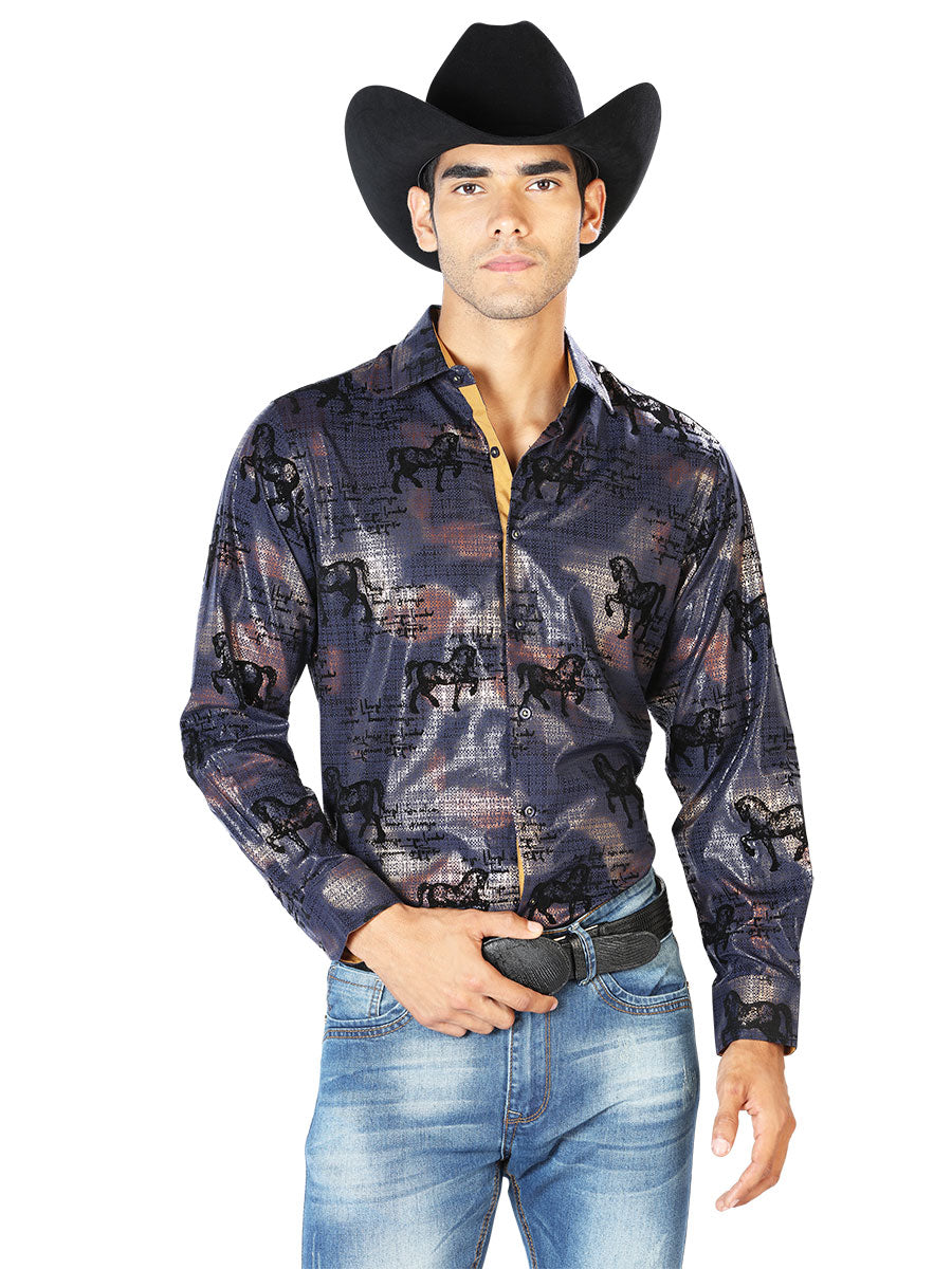 Casual Shirt L/ Sleeve El Señor de los Cielos WH-024 97% Polyester 3% Spandex NAVY