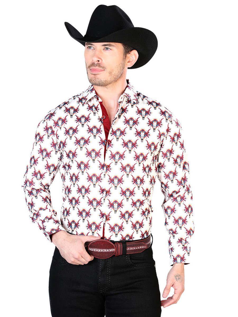 Casual Shirt L/ Sleeve El Señor de los Cielos 77823 95% POLYESTER 5% SPANDEX IVORY/DISEÑO