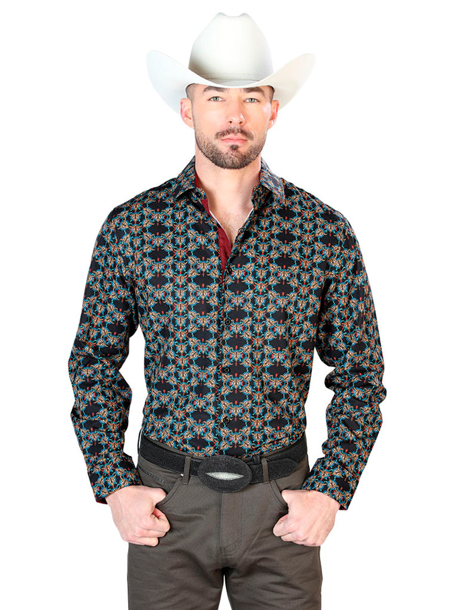 Casual Shirt L/ Sleeve El Señor de los Cielos 603126 95% Polyester 5% Spandex BLACK/GOLD