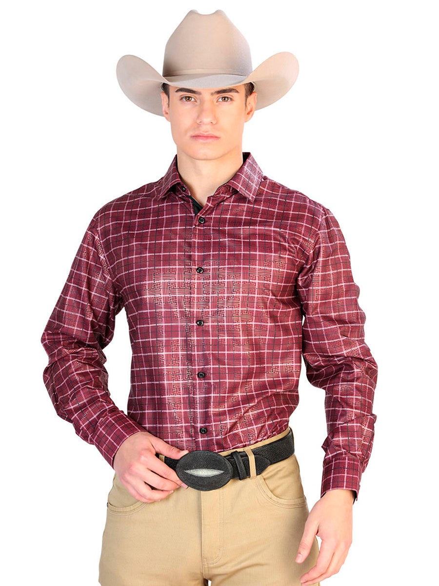 Casual Shirt L/ Sleeve El Señor de los Cielos WH7-146 100% POLYESTER RED CHECKER