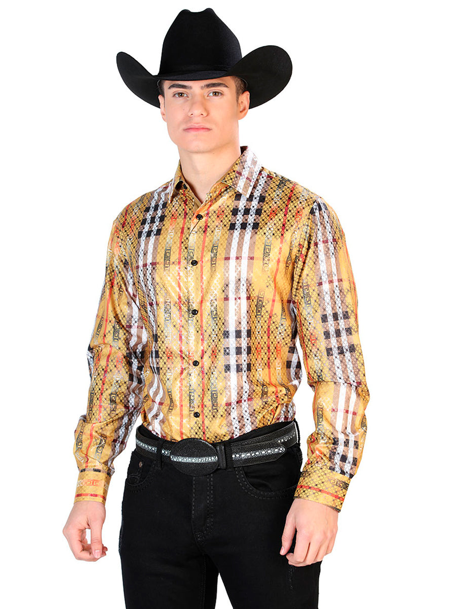 Casual Shirt L/ Sleeve El Señor de los Cielos WH7-303 100% POLYESTER YELLOW/BLACK