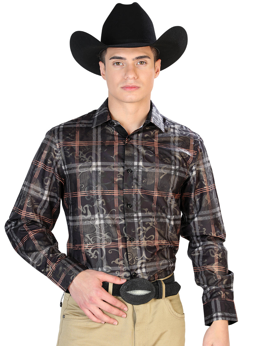 Casual Shirt L/ Sleeve El Señor de los Cielos WH7-142 100% POLYESTER BLACK CHECKER