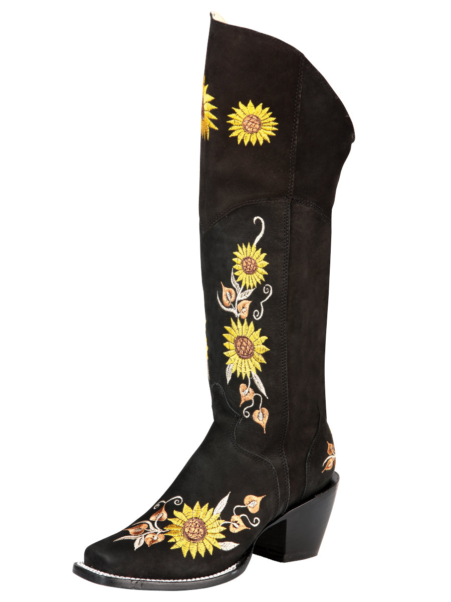 El General High Womens Western Boot-  Black/ Sunflowers 43914