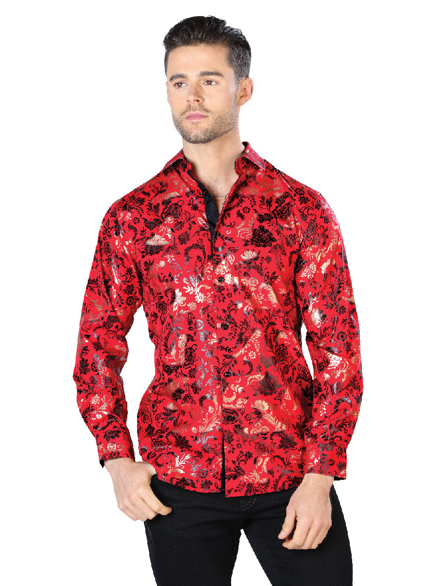 Casual Shirt L/ Sleeve El Señor de los Cielos WH10-029 97% Polyester 3% Spandex RED/GOLD