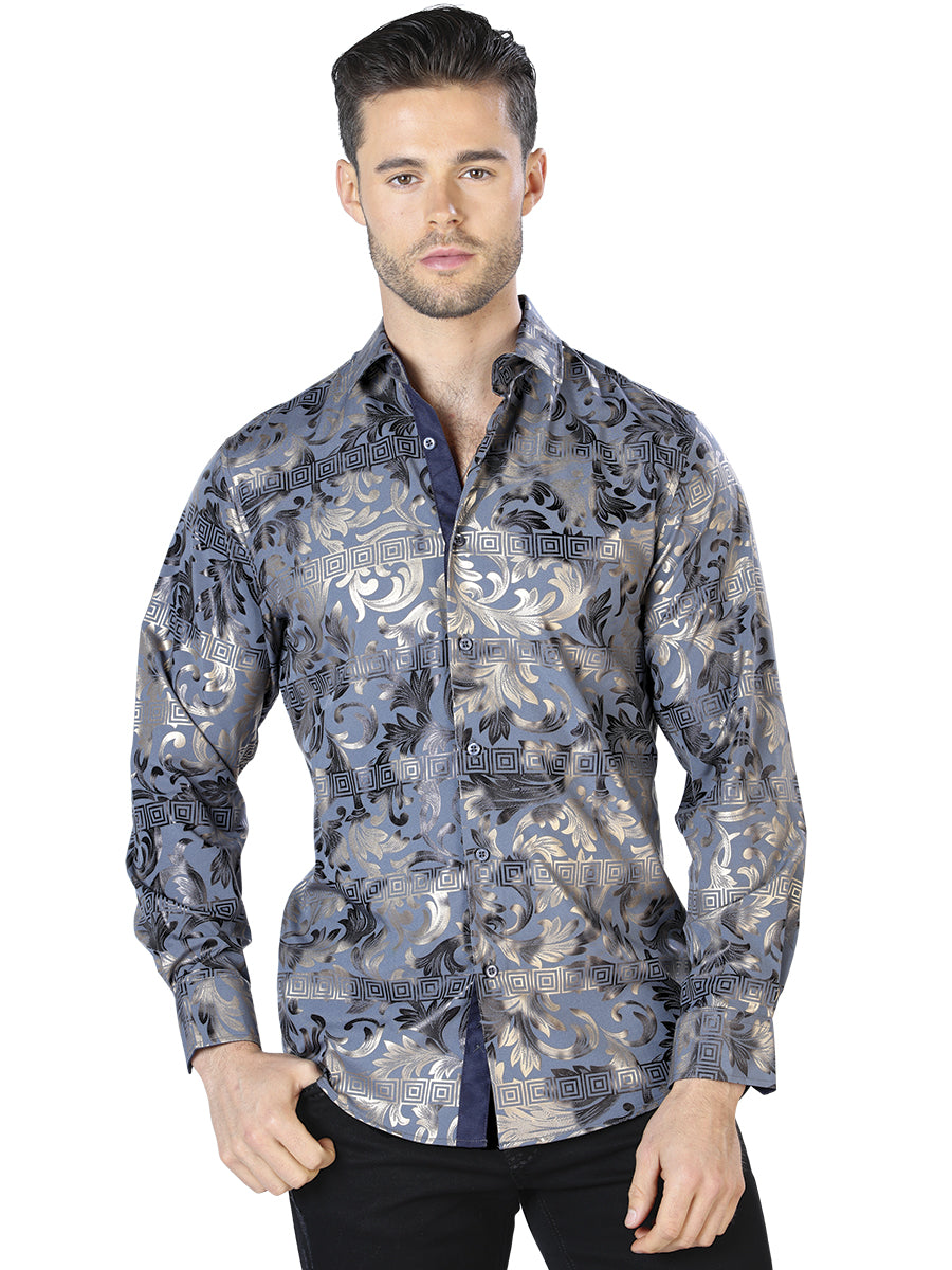 Casual Shirt L/ Sleeve El Señor de los Cielos WH10-036 97% Polyester 3% Spandex Navy/Gold