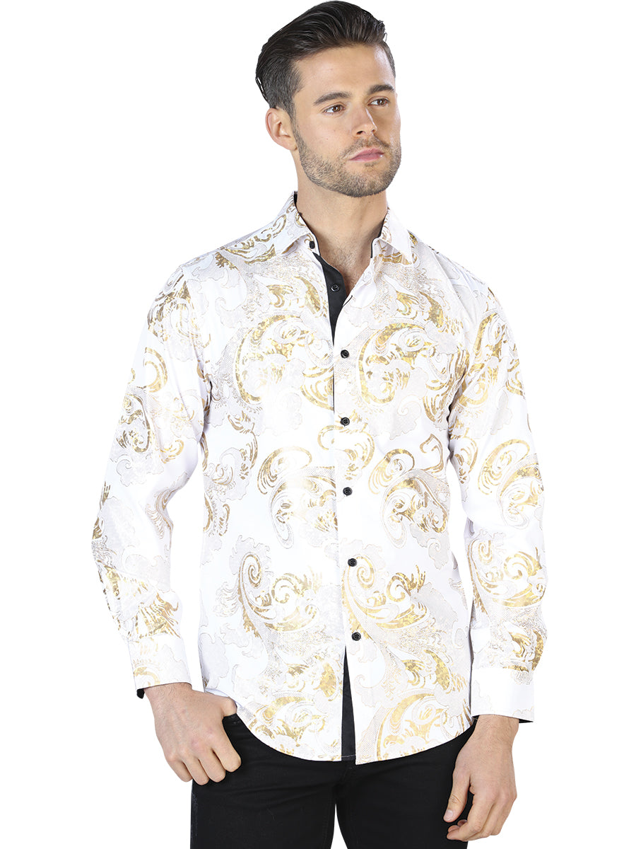 Casual Shirt L/ Sleeve El Señor de los Cielos WH10-039 97% Polyester 3% Spandex Off White/Gold