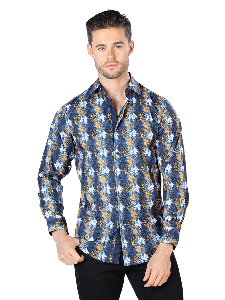 Casual Shirt L/ Sleeve El Señor de los Cielos WH10-044 97% Polyester 3% Spandex Blue