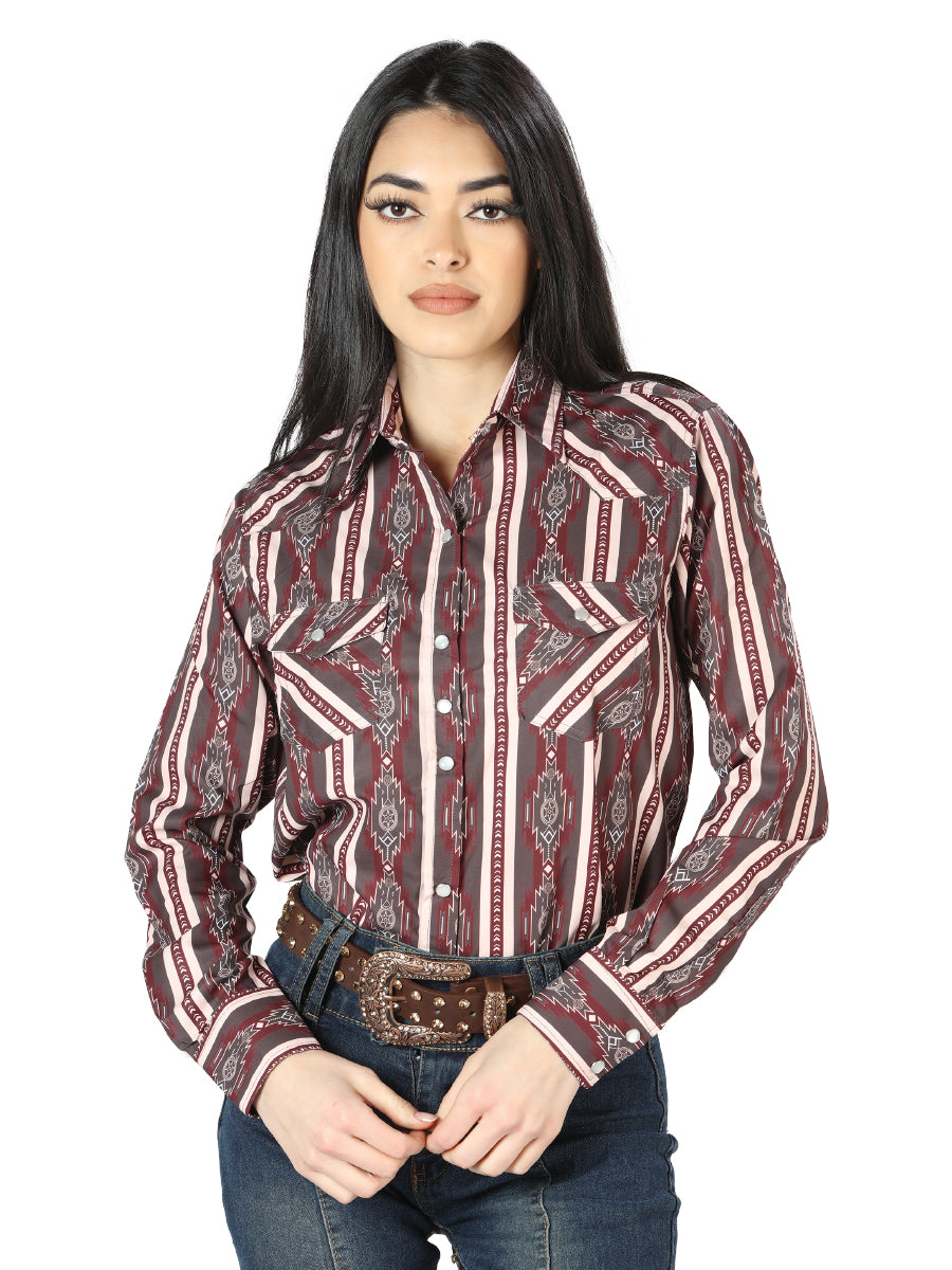 Womens Brown Long Sleeve Western Shirt 44215