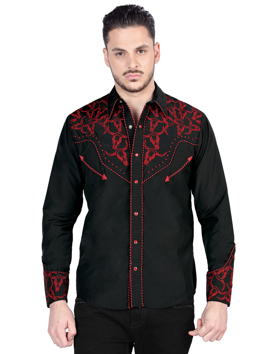 El Señor De Los Cielos Embroidery Shirt Black/Red 44339