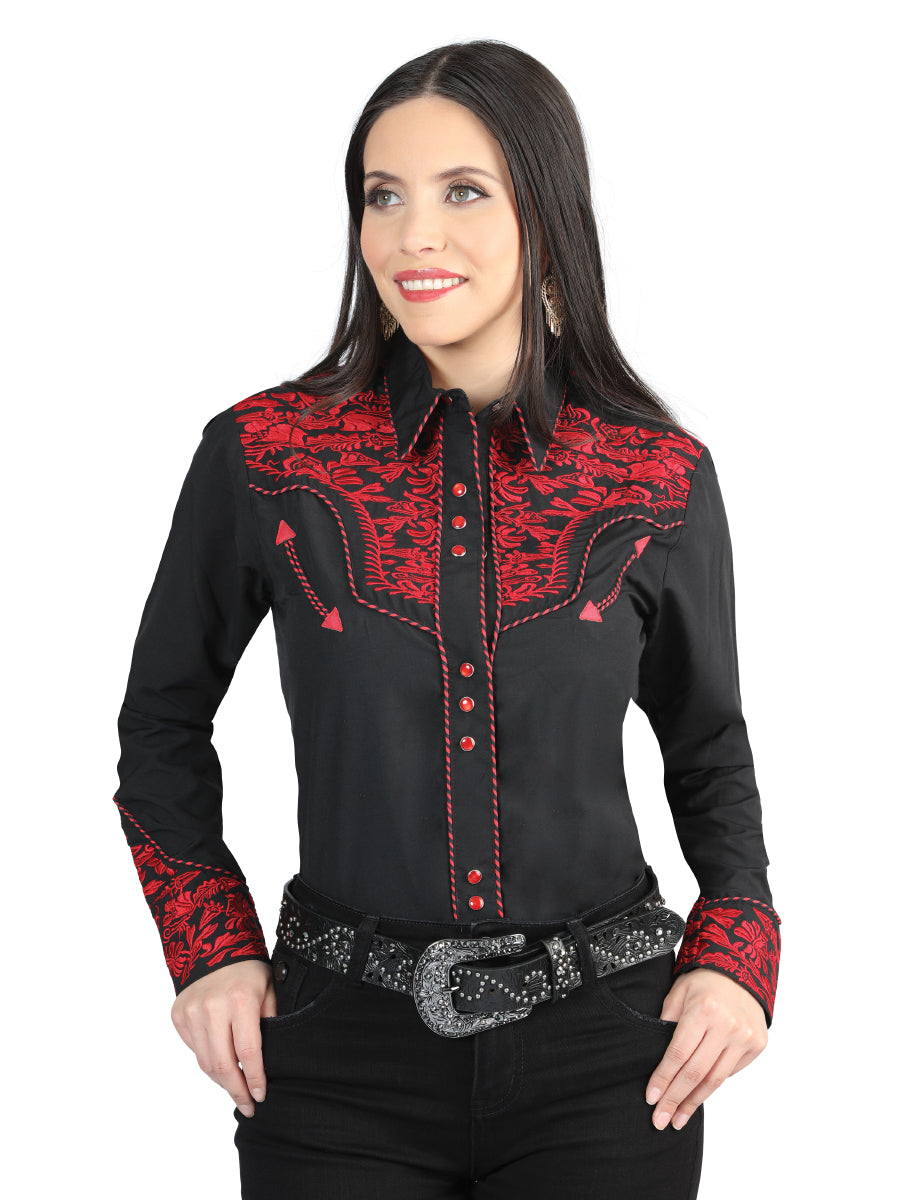 Senor De Los Cielos Embroidery Shirt Black/Red 44344