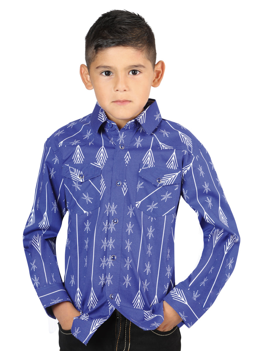 Casual Long-Sleeve Shirt by El General Blue/White 44440