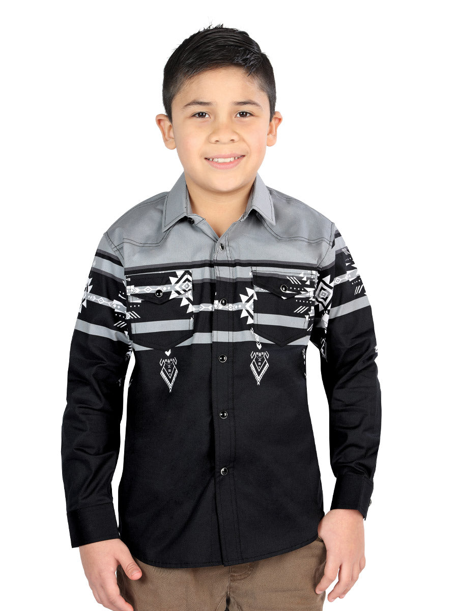 Casual Long-Sleeve Shirt by El General Black/Grey 44467