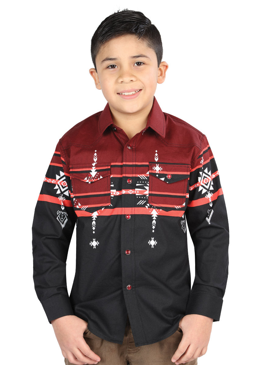 Casual Long-Sleeve Shirt by El General Black/Burgundy 44469