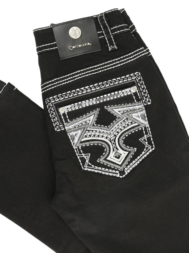 
                  
                    Centenario Men's Black Denim with White/Gray Embroidered Details 45310
                  
                