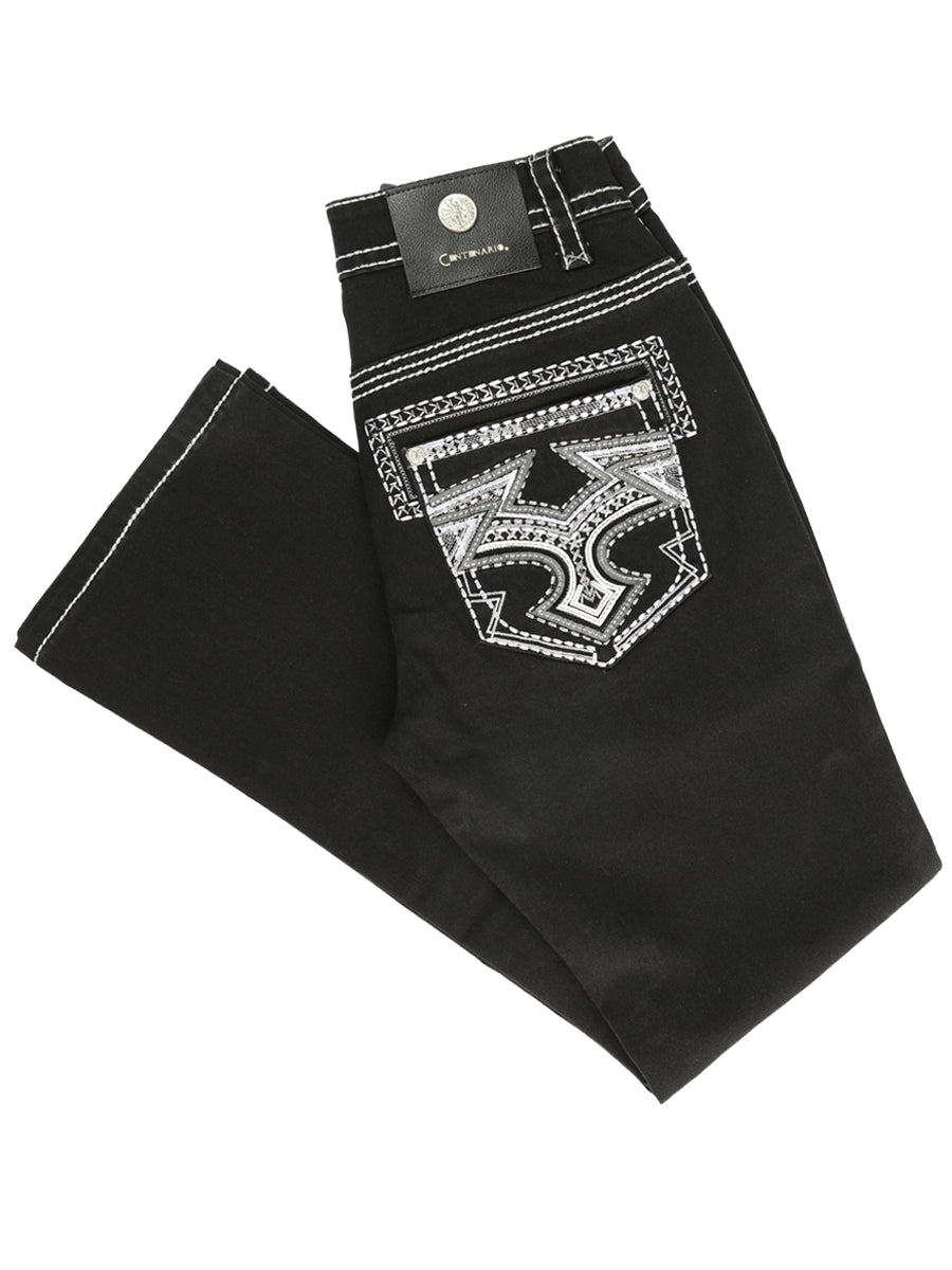 Centenario Men's Black Denim with White/Gray Embroidered Details 45310