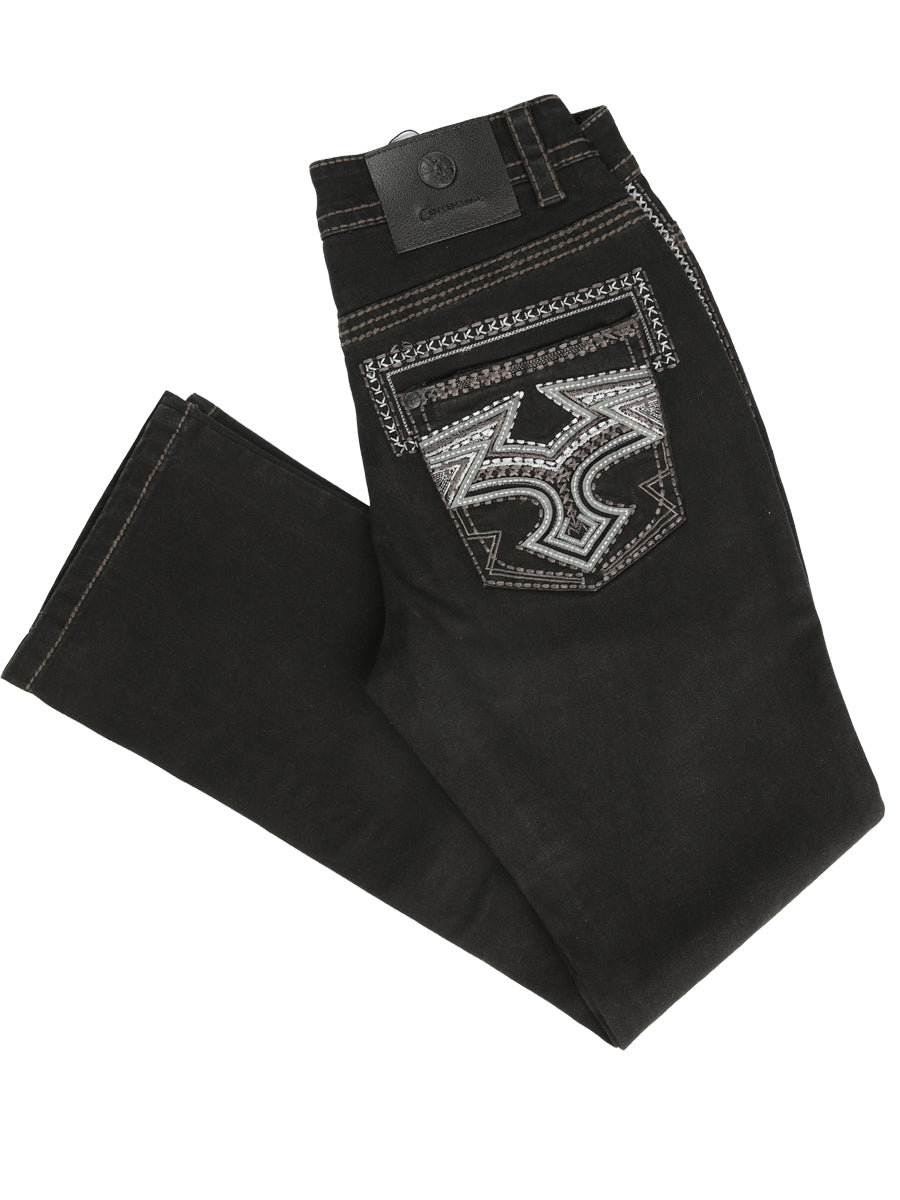 Centenario Men's Black Denim with Gray Embroidered Details 45311