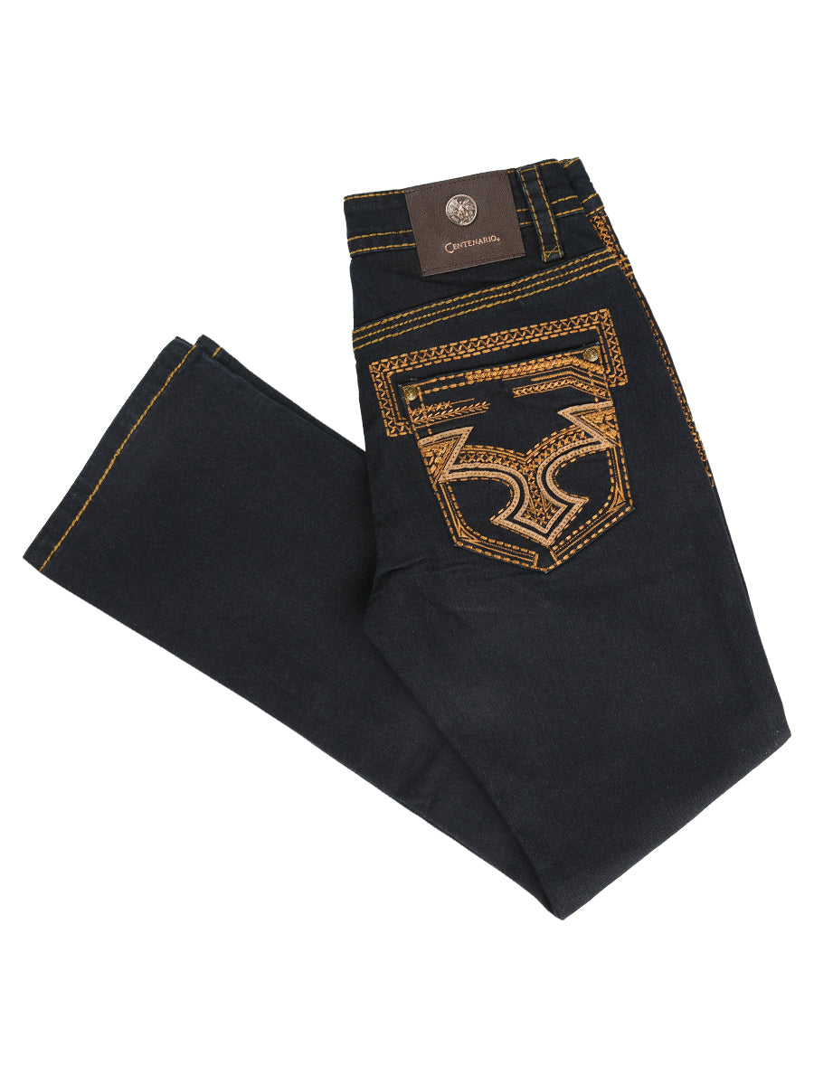 Centenario Men's Rinse Blue Denim with Gold Embroidered Details 45313