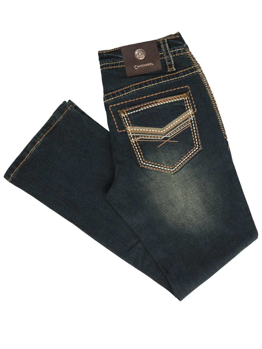 Centenario Men's Tinted Green Denim with Embroidered Details 45315