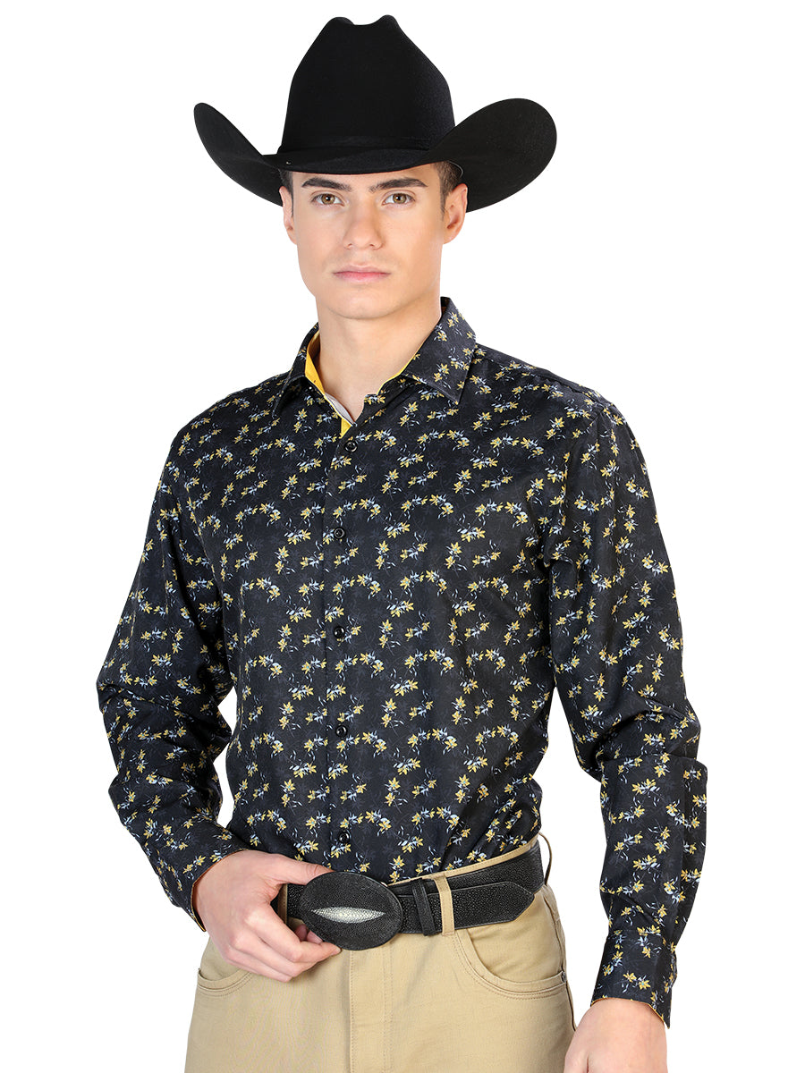 Casual Shirt L/ Sleeve CENTENARIO 7001 95% POLYESTER 5% SPANDEX Black