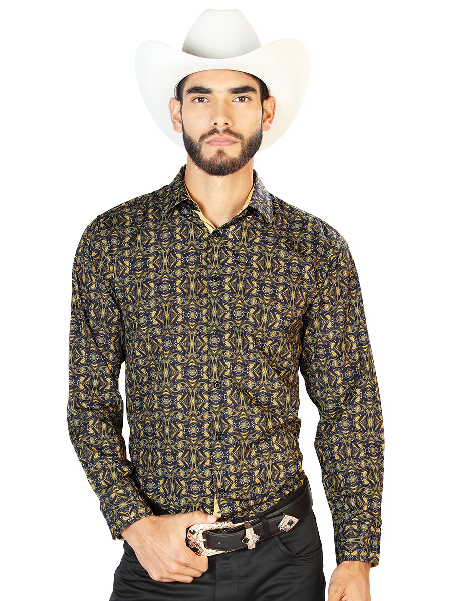 Casual Shirt L/ Sleeve CENTENARIO 7001 95% POLYESTER 5% SPANDEX BLACK/GOLD