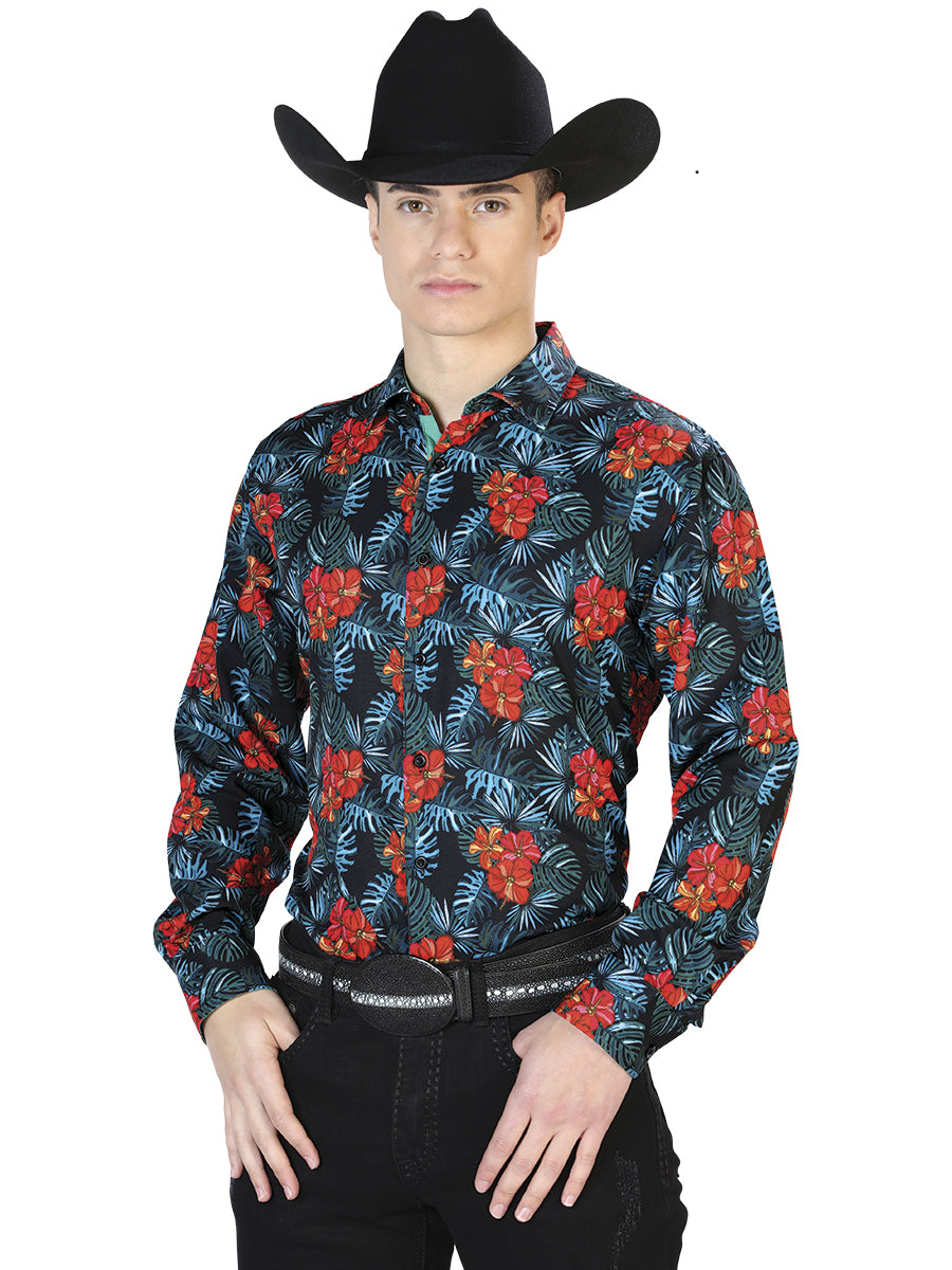 Casual Shirt L/ Sleeve CENTENARIO 7001 95% POLYESTER 5% SPANDEX Black