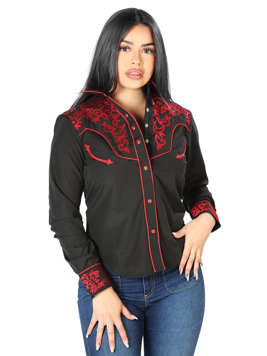 Womens Black Embroidered Western-style Blouse 126668