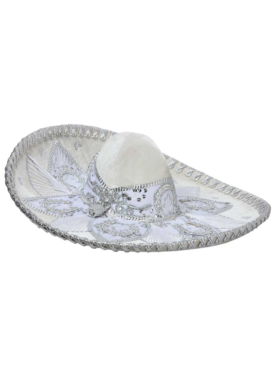 Mexican Artisanal Charro Hat Velvet White/Silver 600206