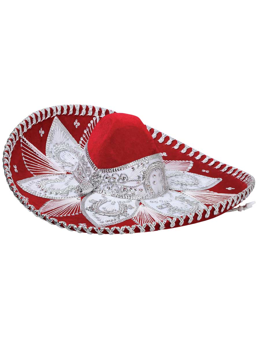 Mexican Artisanal Charro Hat Velvet Red/Silver 600210