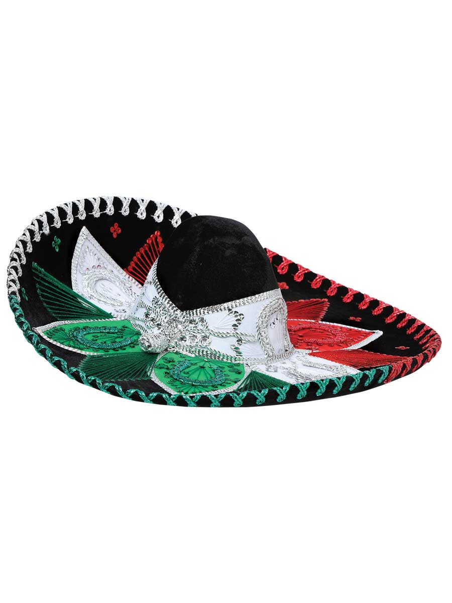 Mexican Artisanal Charro Hat Velvet Tricolor 600211