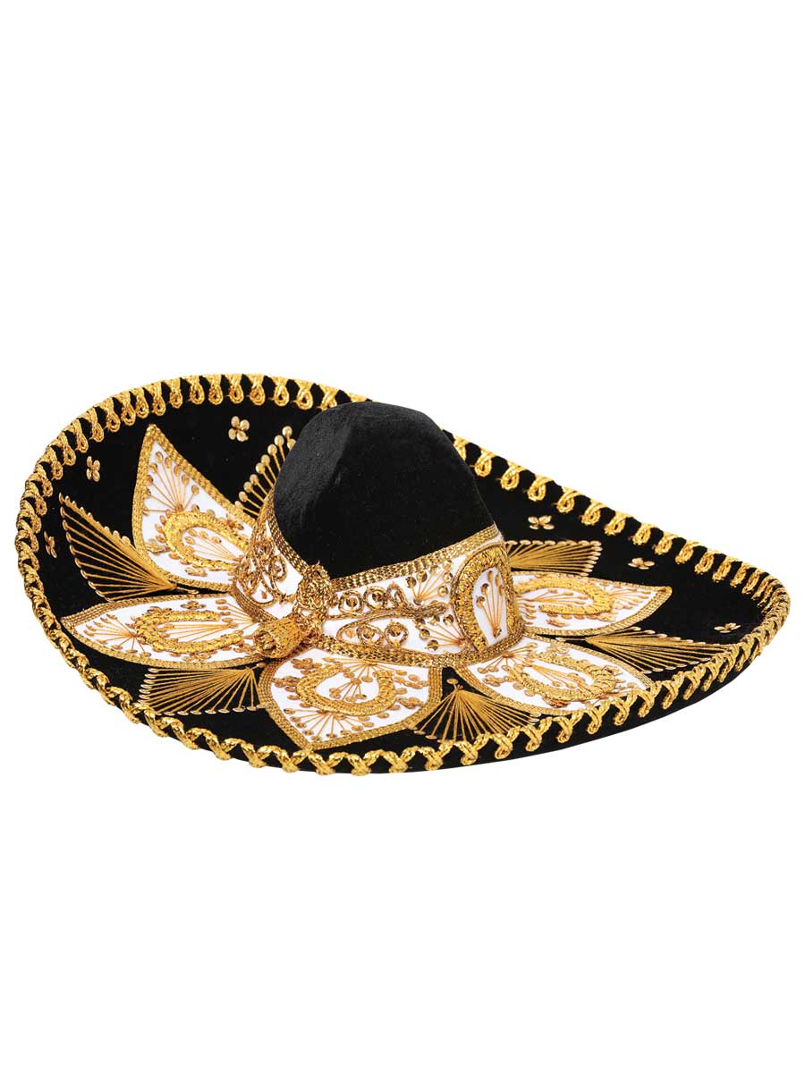 Mexican Artisanal Charro Hat Velvet Black/Gold 600212