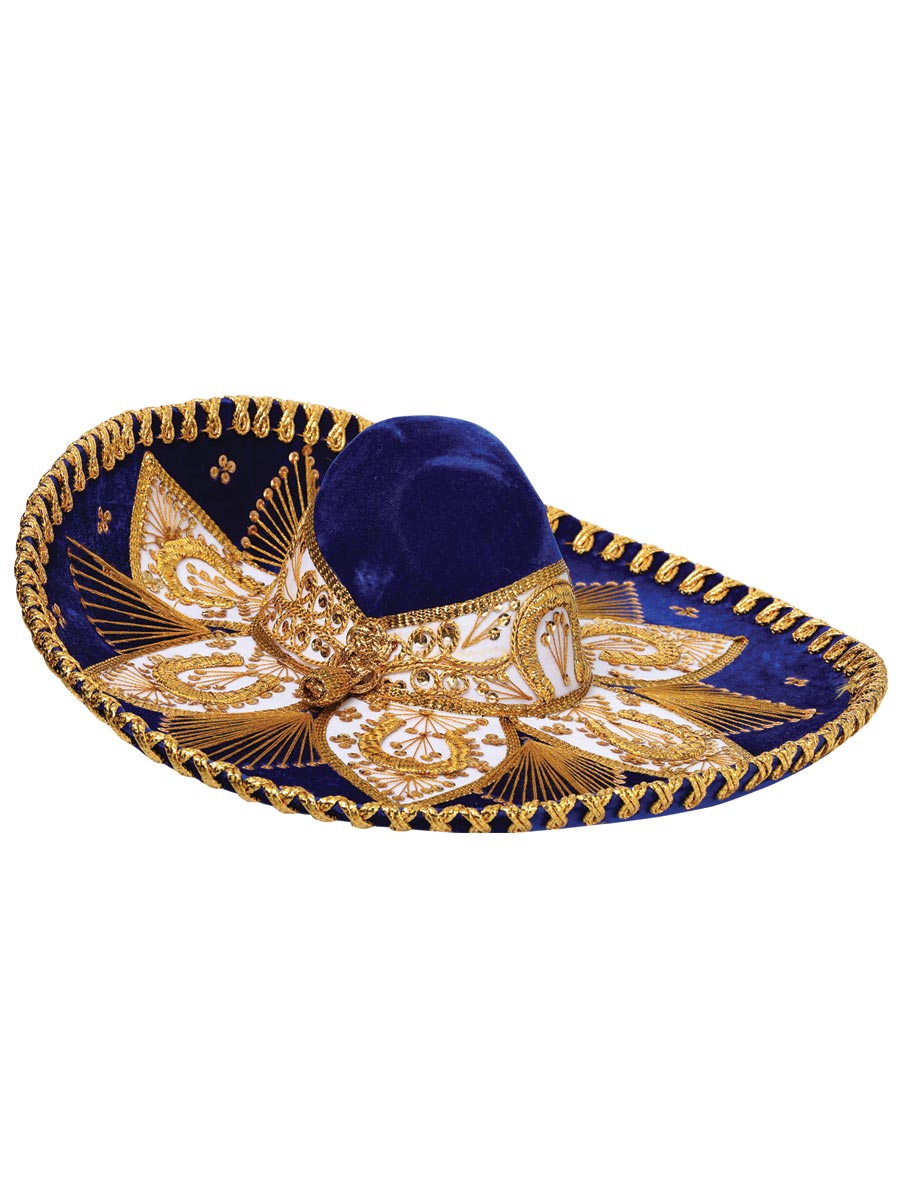 Mexican Artisanal Charro Hat Velvet Royal Blue/Gold 600214