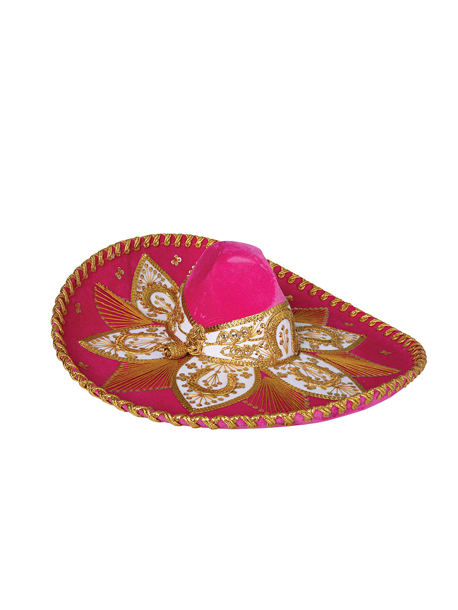 Mexican Artisanal Charro Hat Velvet Fuchsia/Gold 600763