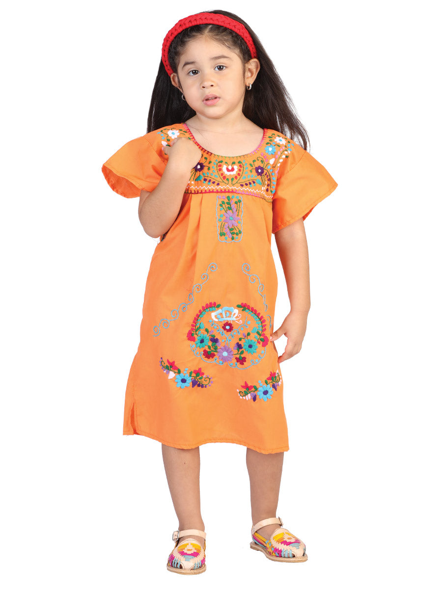 Mexican Girl's Dress  50% Cotton, 50% Polyester Orange 601621