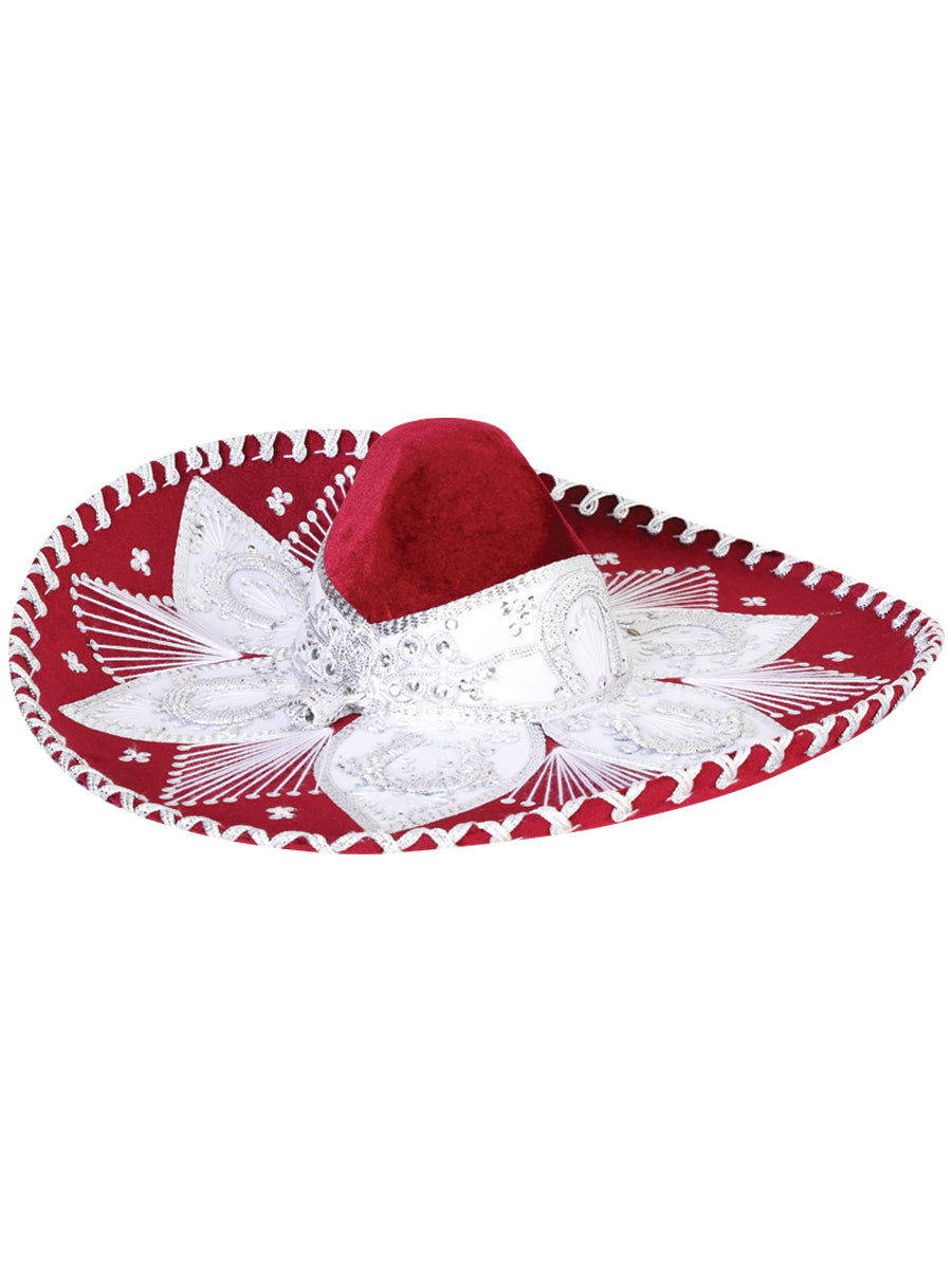 Mexican Artisanal Charro Hat Velvet Wine/Silver 601774