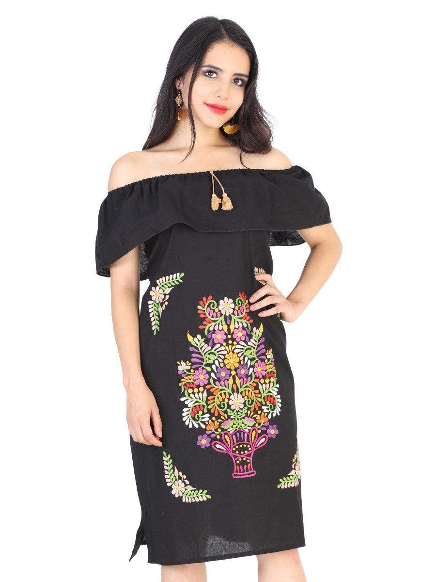 Artisanal Embroidered Dress 50% Cotton, 50% Polyester Black 601962