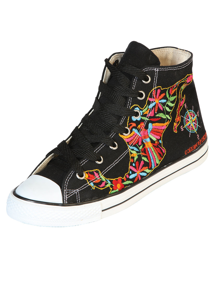 Artisanal Embroidered Sneakers Textile Canvas Black 602780