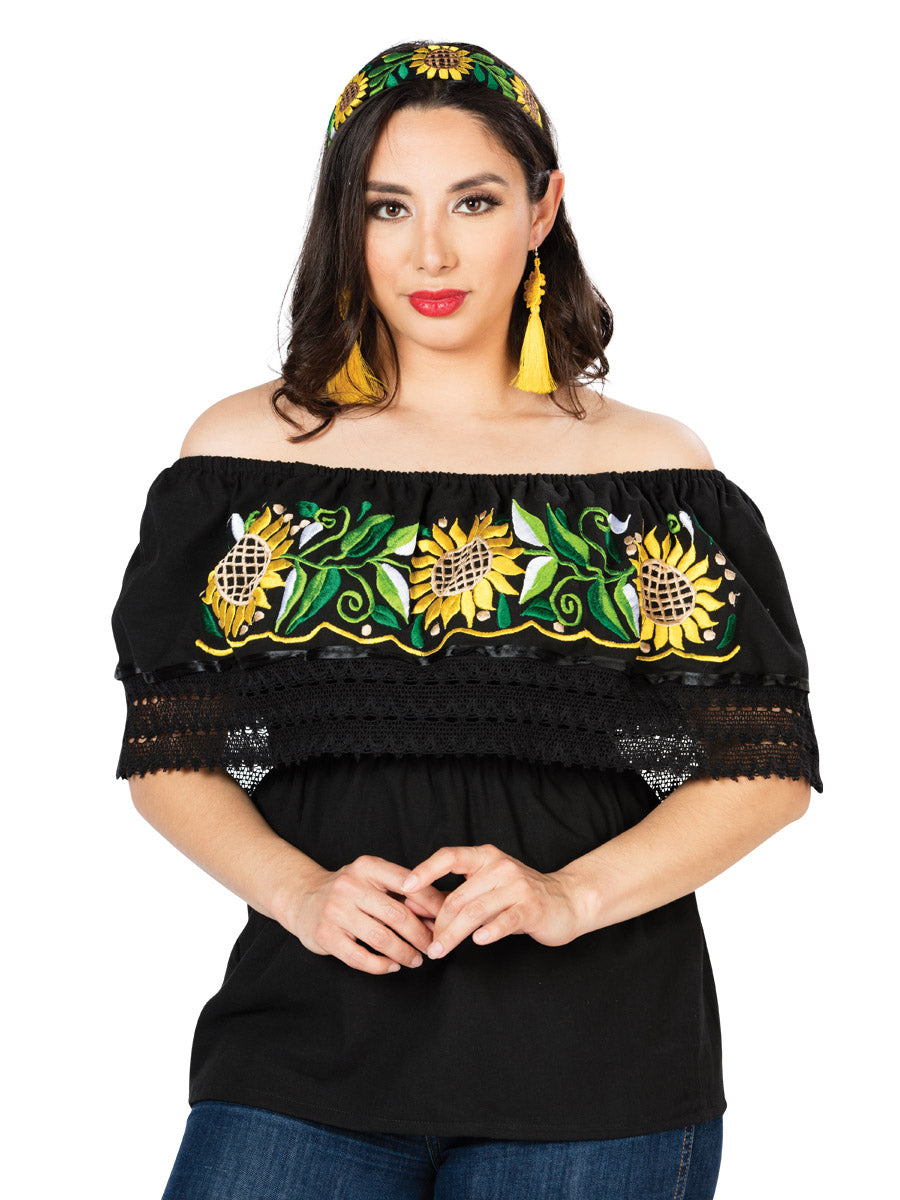 Artisanal Embroidered Blouse 100% Cotton Black 603062