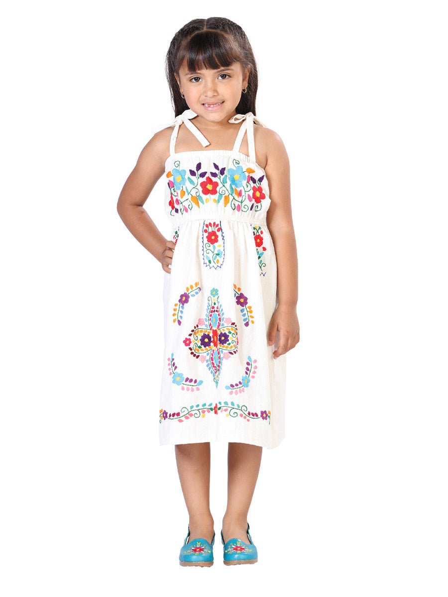 Artisanal Mexican Dress 100% Cotton Beige 603078