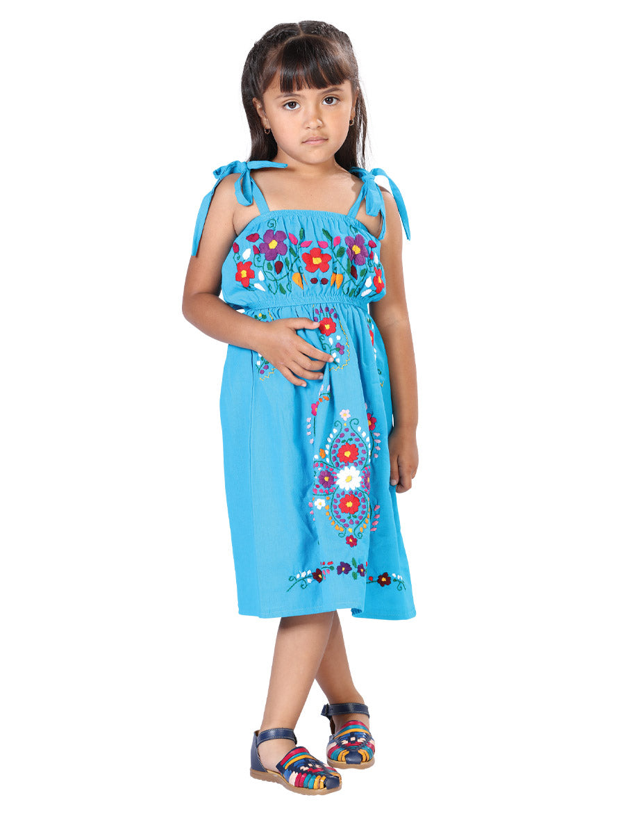 Artisanal Mexican Dress 100% Cotton Blue 603079