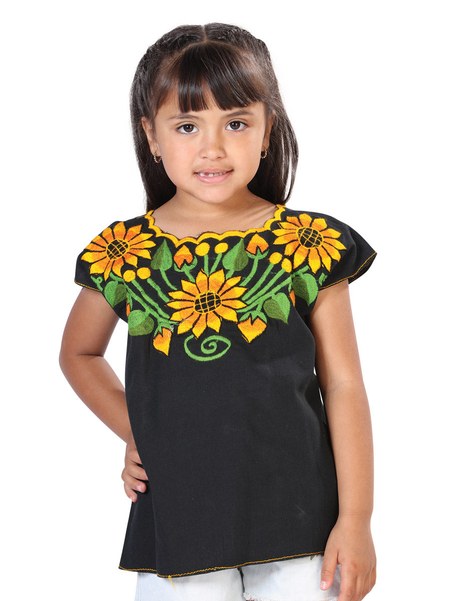 Artisanal Embroidered Blouse 100% Cotton Black 603599