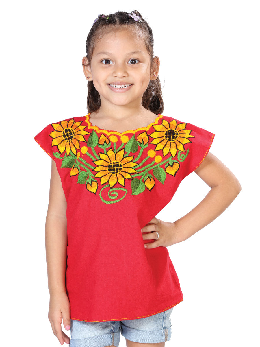 Artisanal Embroidered Blouse 100% Cotton Red 603600